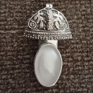 Rebecca Collins Sterling Silver Drop Boho Pendant w/ Frosted Oval Stone Insert